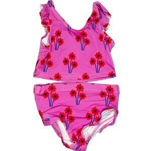 Hanna Andersson Floral Print Two Piece Ruffle Bathing Suit Size 90cm (3T)